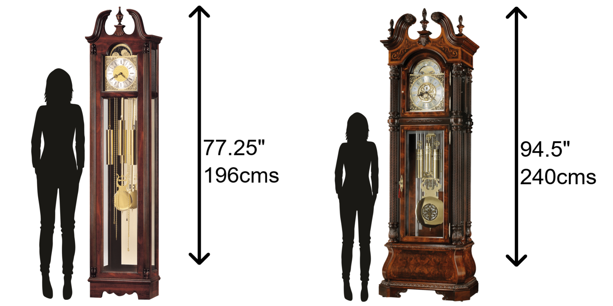 Chart Size Clocks Grandfather Clock Dimensions | Premier Clocks