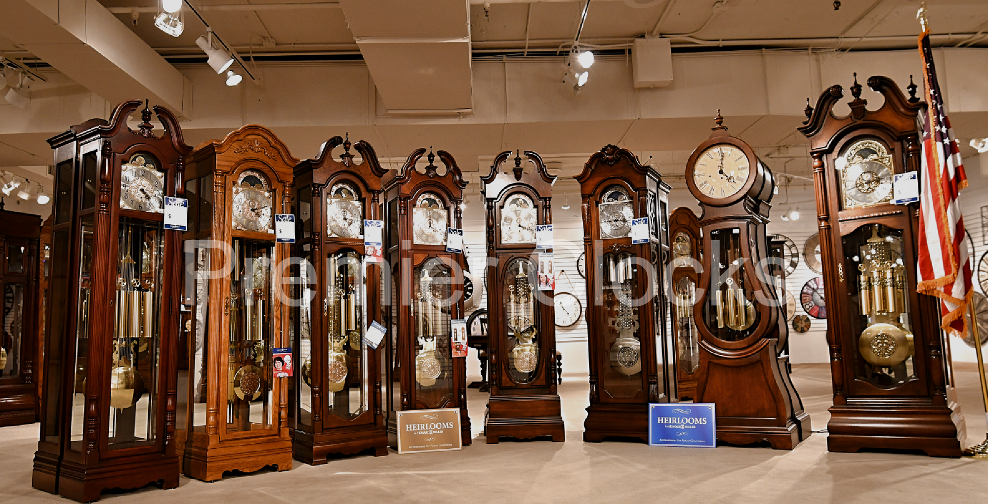 Howard Miller Grandfather Clocks in Showroom - Premier Clocks
