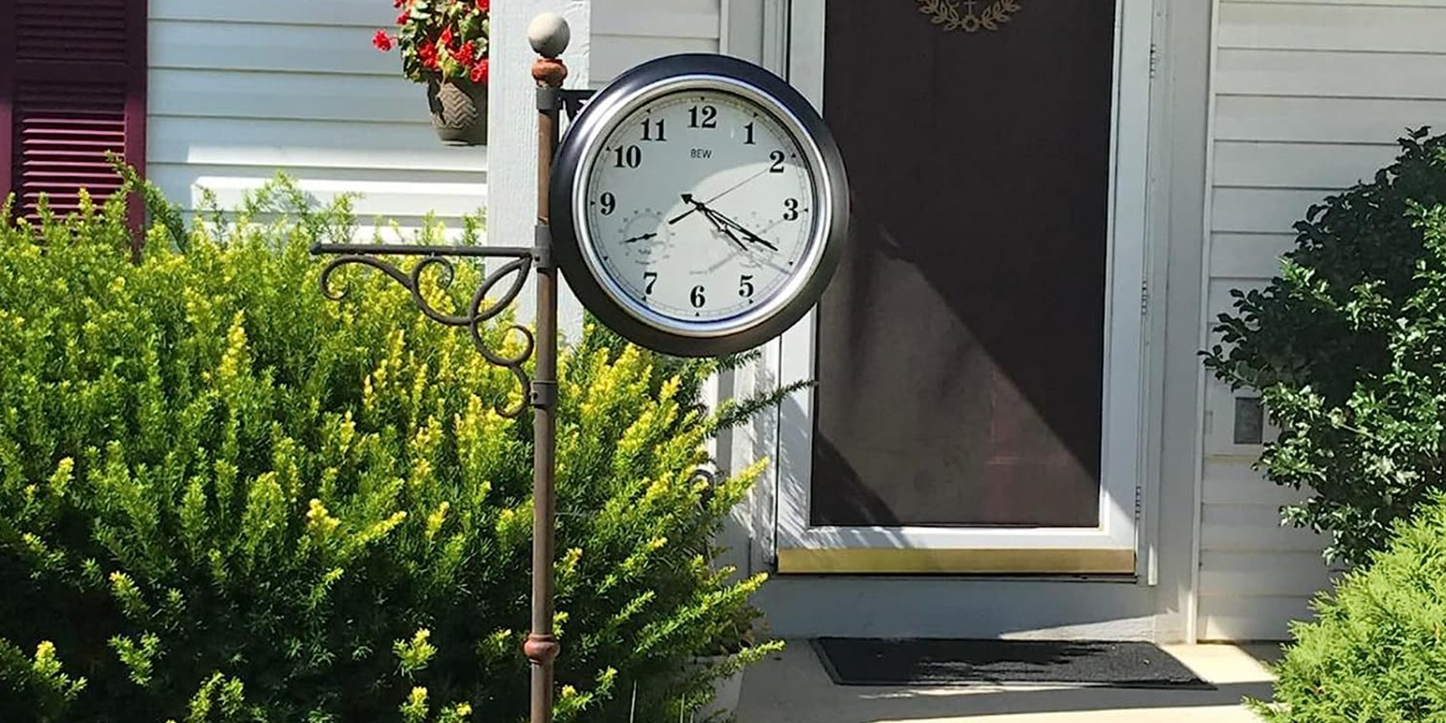 garden wall clock and thermometer