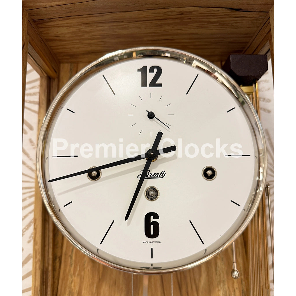 Hermle Abbot Wall Clock in Ice Beech real photo of the dial - Premier Clocks