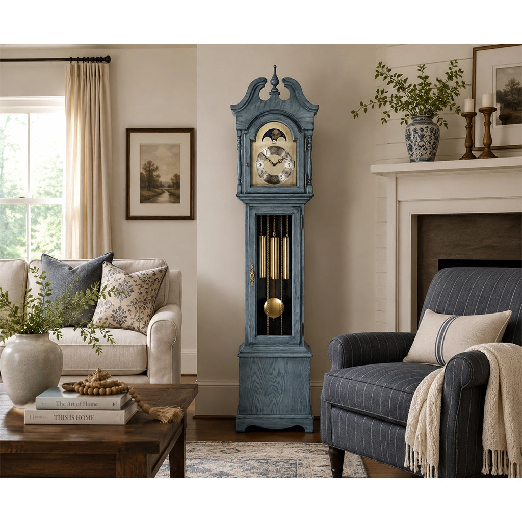 Hermle Alexandria Grandmother Clock in Blue in interior design - premier Clocks