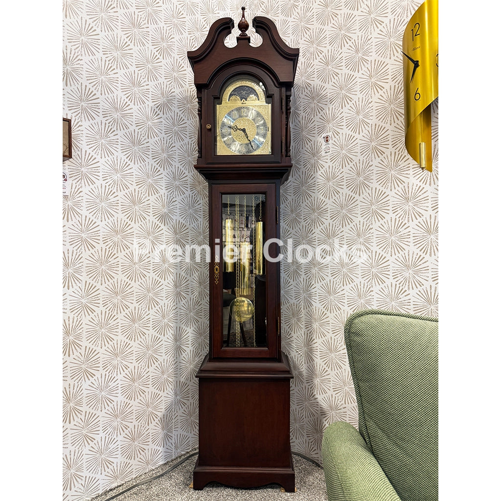 Hermle Alexandria Grandmother Clock in Cherry real photo of the front - Premier Clocks