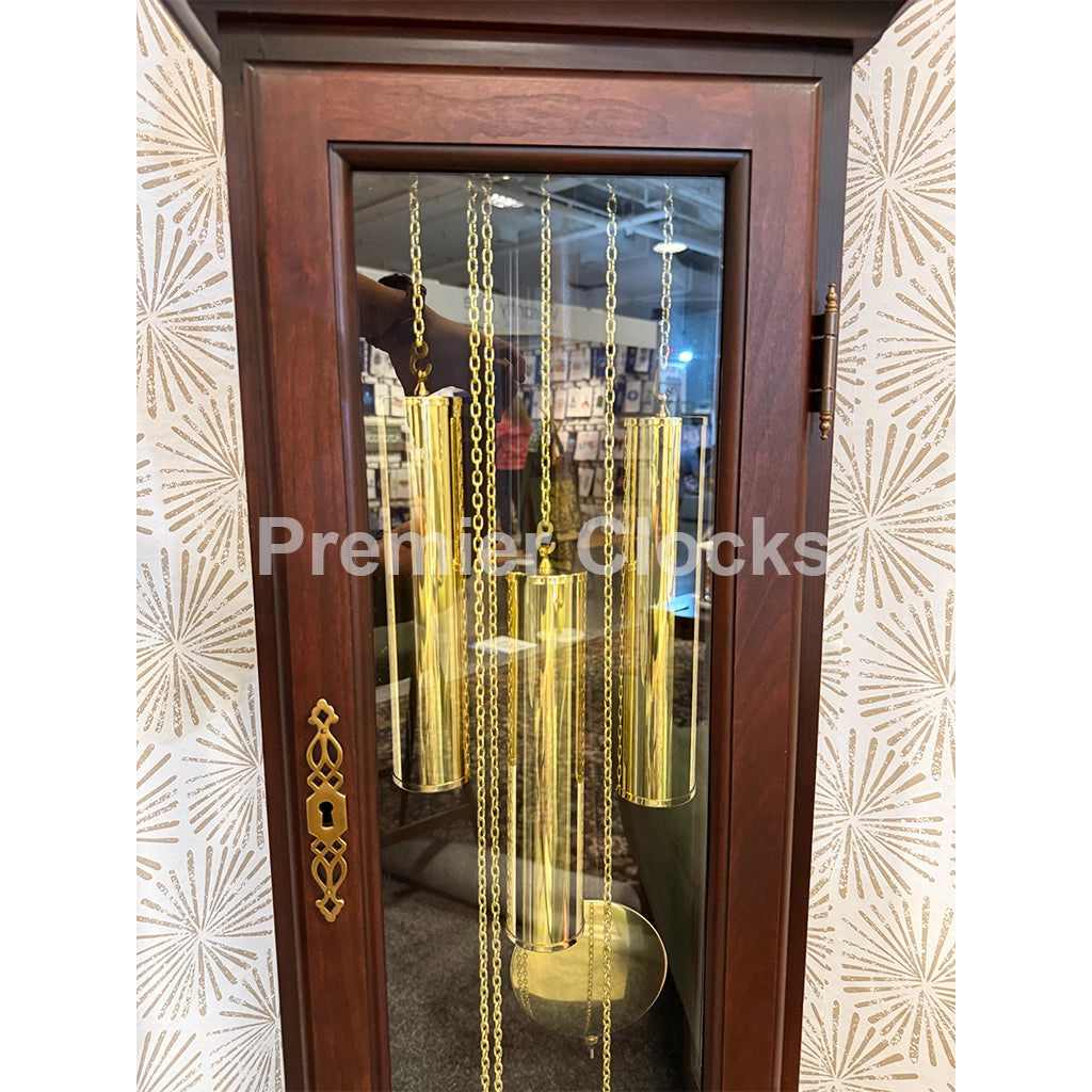 Hermle Alexandria Grandmother Clock in Cherry real photo of the weights and pendulum - Premier Clocks