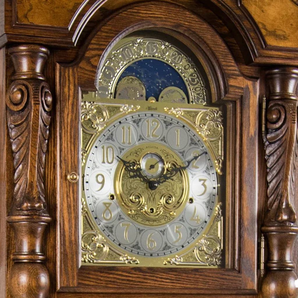 Hermle Anstead Grandfather Clock in Dark Oak dial - Premier Clocks