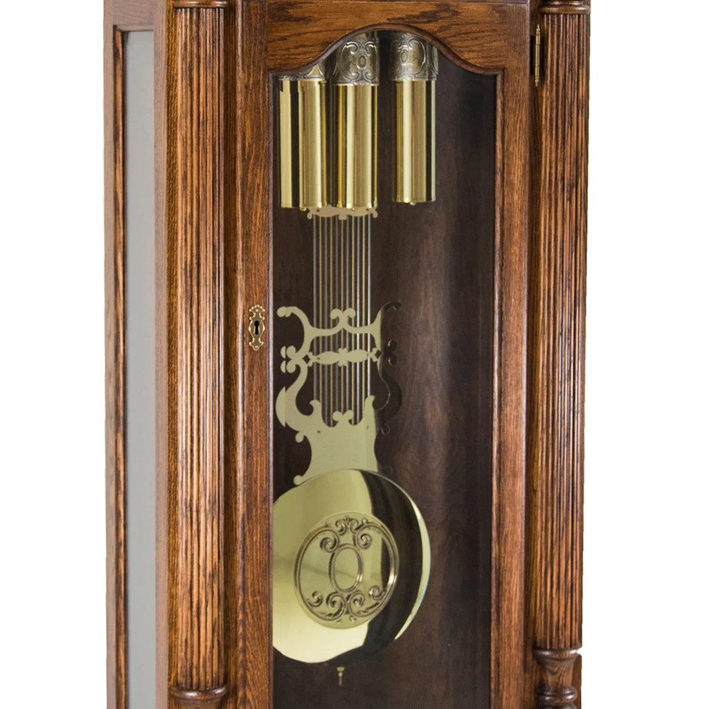 Hermle Anstead Grandfather Clock in Dark Oak pendulum and weights - Premier Clocks