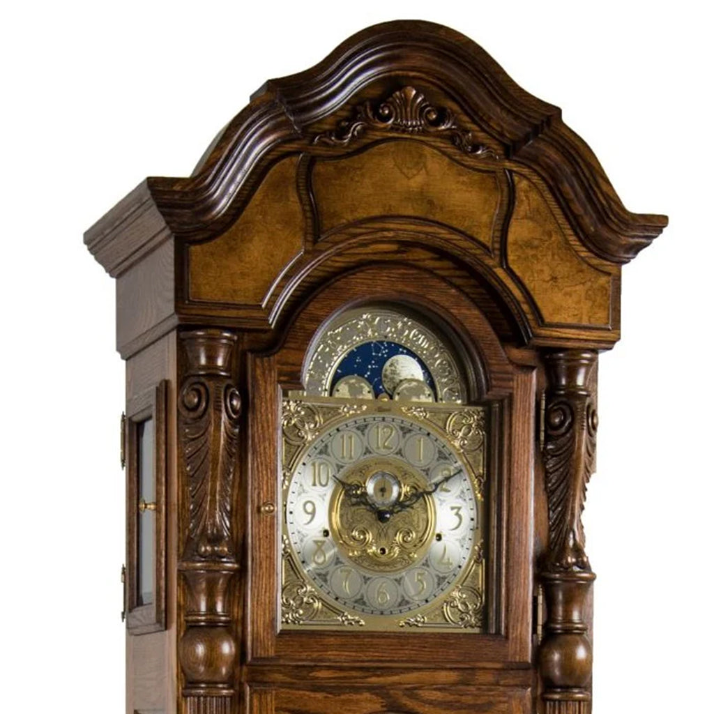 Hermle Anstead Tubular Chime Grandfather Clock in Dark Oak bonnet top - Premier Clocks