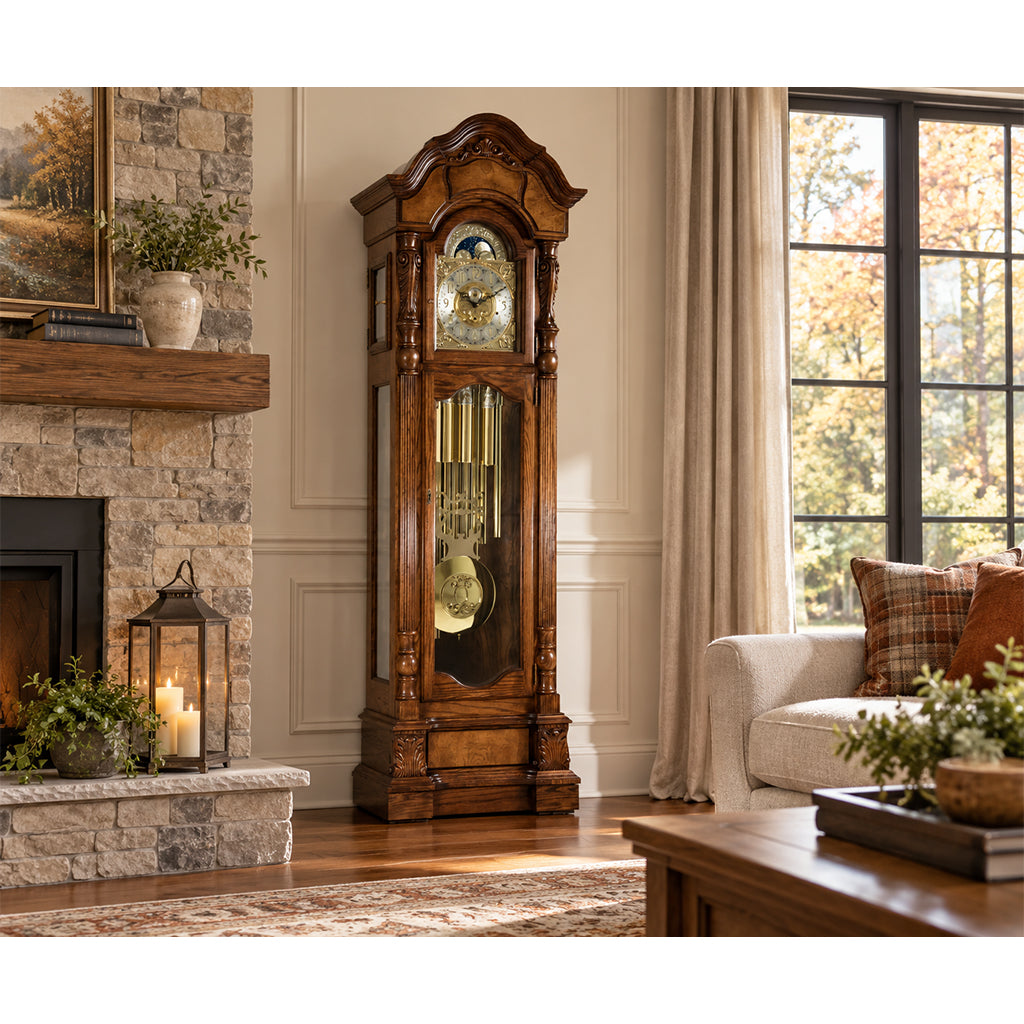 Hermle Anstead Tubular Chime Grandfather Clock in Dark Oak - Premier Clocks