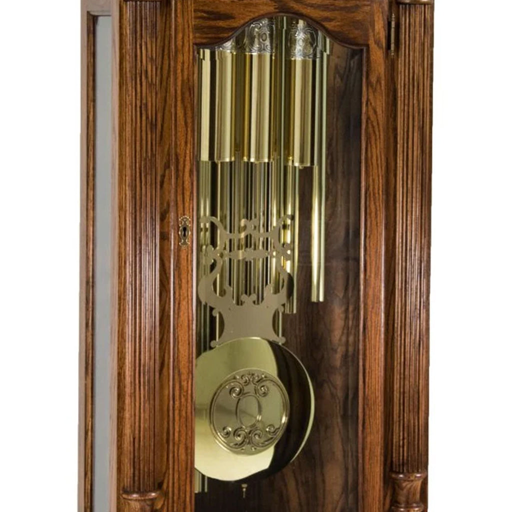 Hermle Anstead Tubular Chime Grandfather Clock in Dark Oak pendulum and weights - Premier Clocks