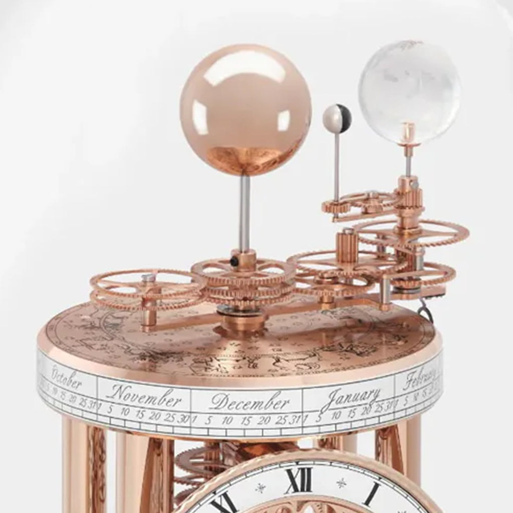 Hermle Astrolabium Mantel Clock in Rose Gold skeleton movements - Premier Clocks
