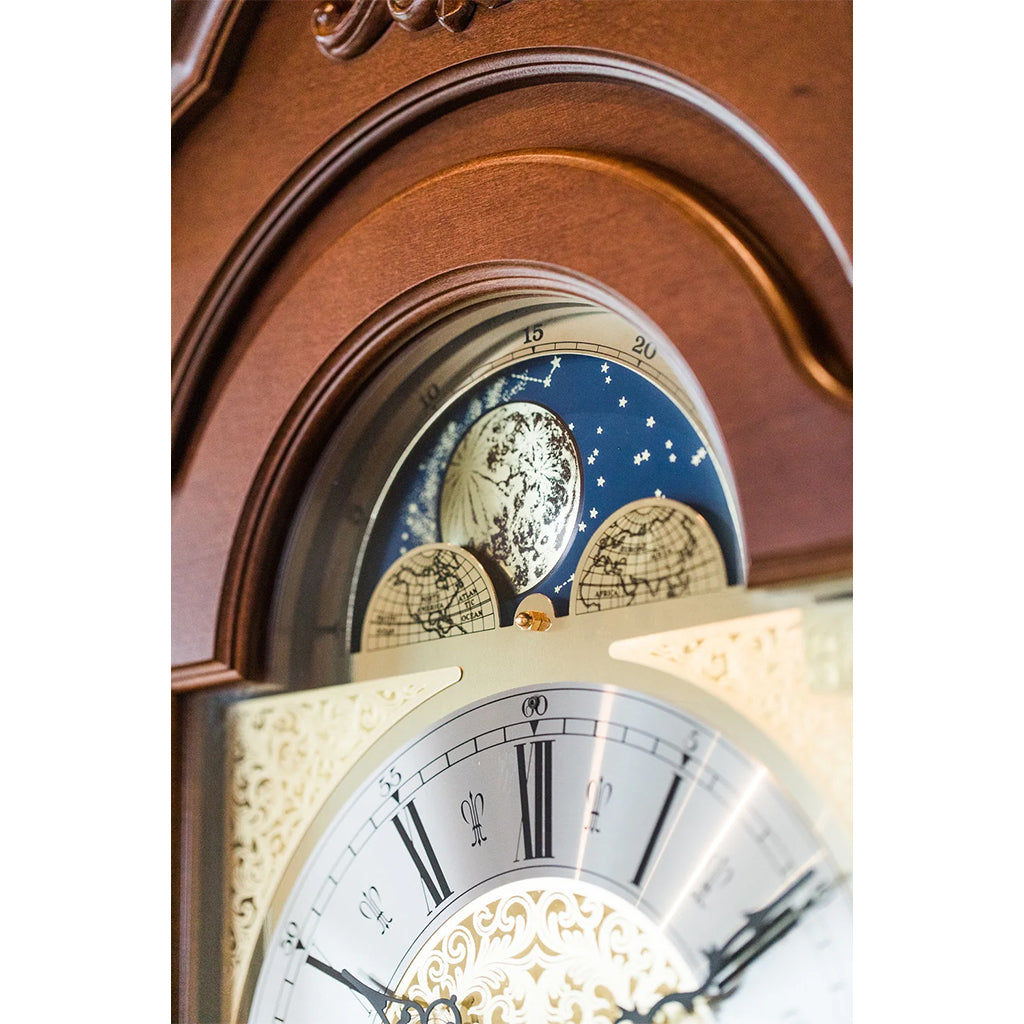 Hermle Atherton Grandfather Clock in Walnut with moon dial - Premier Clocks