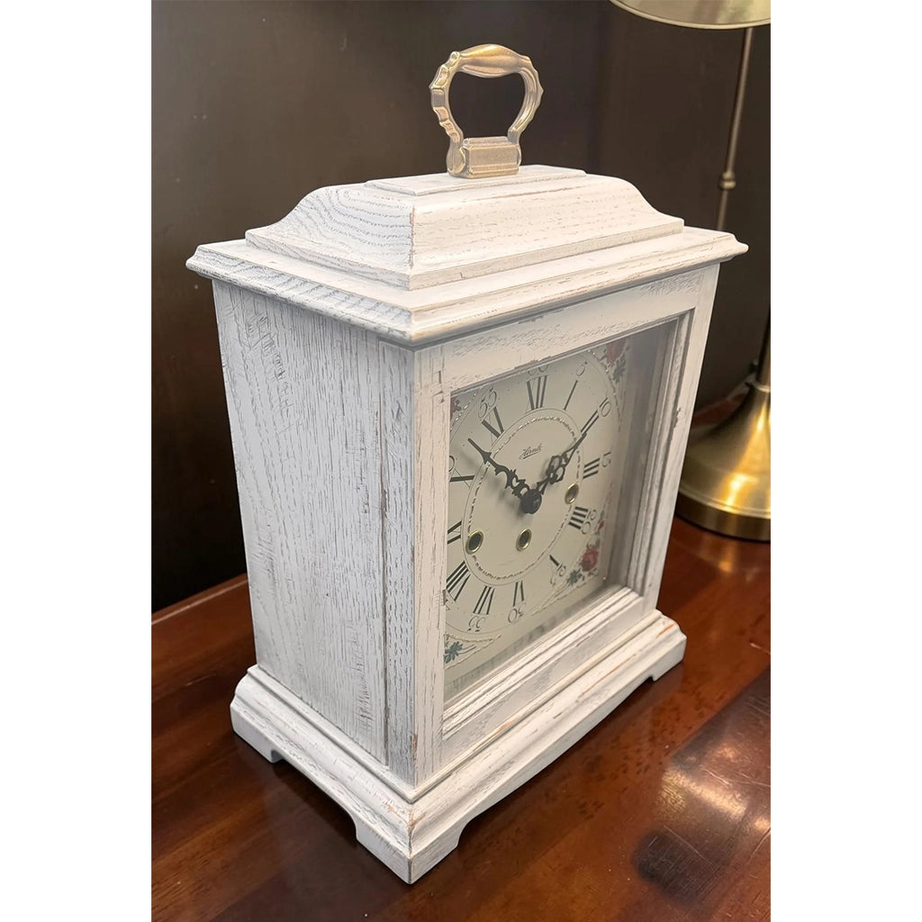 Hermle Austen Mechanical Mantel Clock in White real photo angle - Premier Clocks