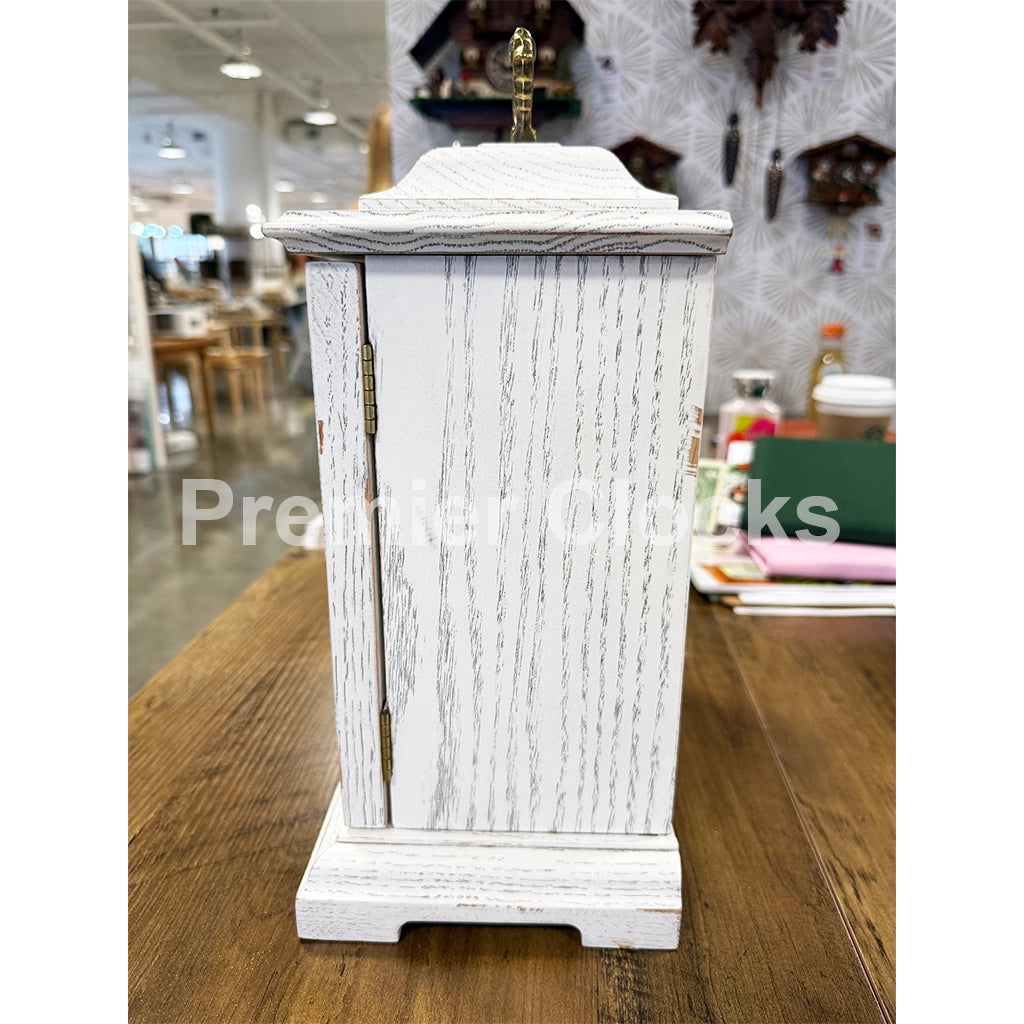 Hermle Austen Mechanical Mantel Clock in White real photo of side - Premier Clocks