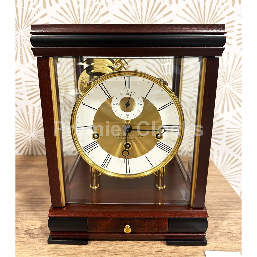 Hermle Bergamo Mantel Clock in Mahogany real photo front - Premier Clocks