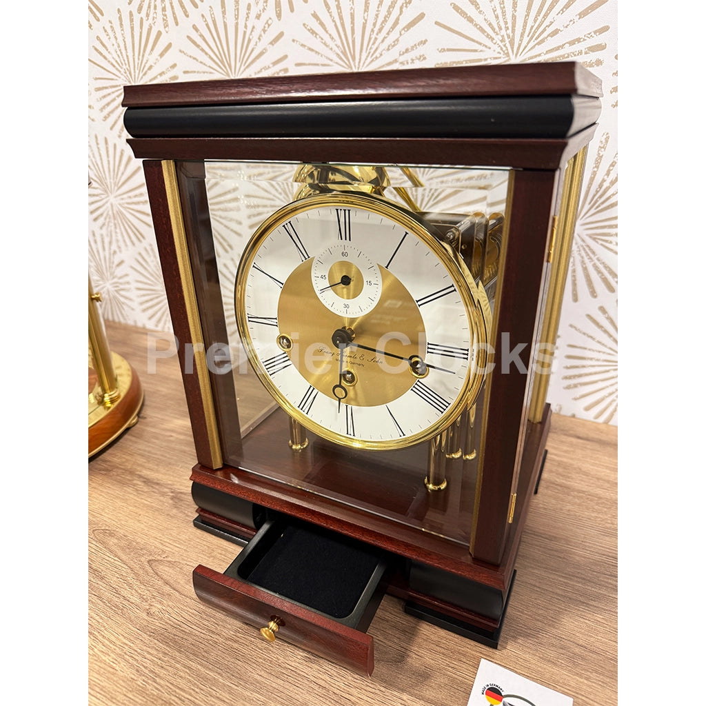 Hermle Bergamo Mantel Clock in Mahogany real photo of the front showing details - Premier Clocks