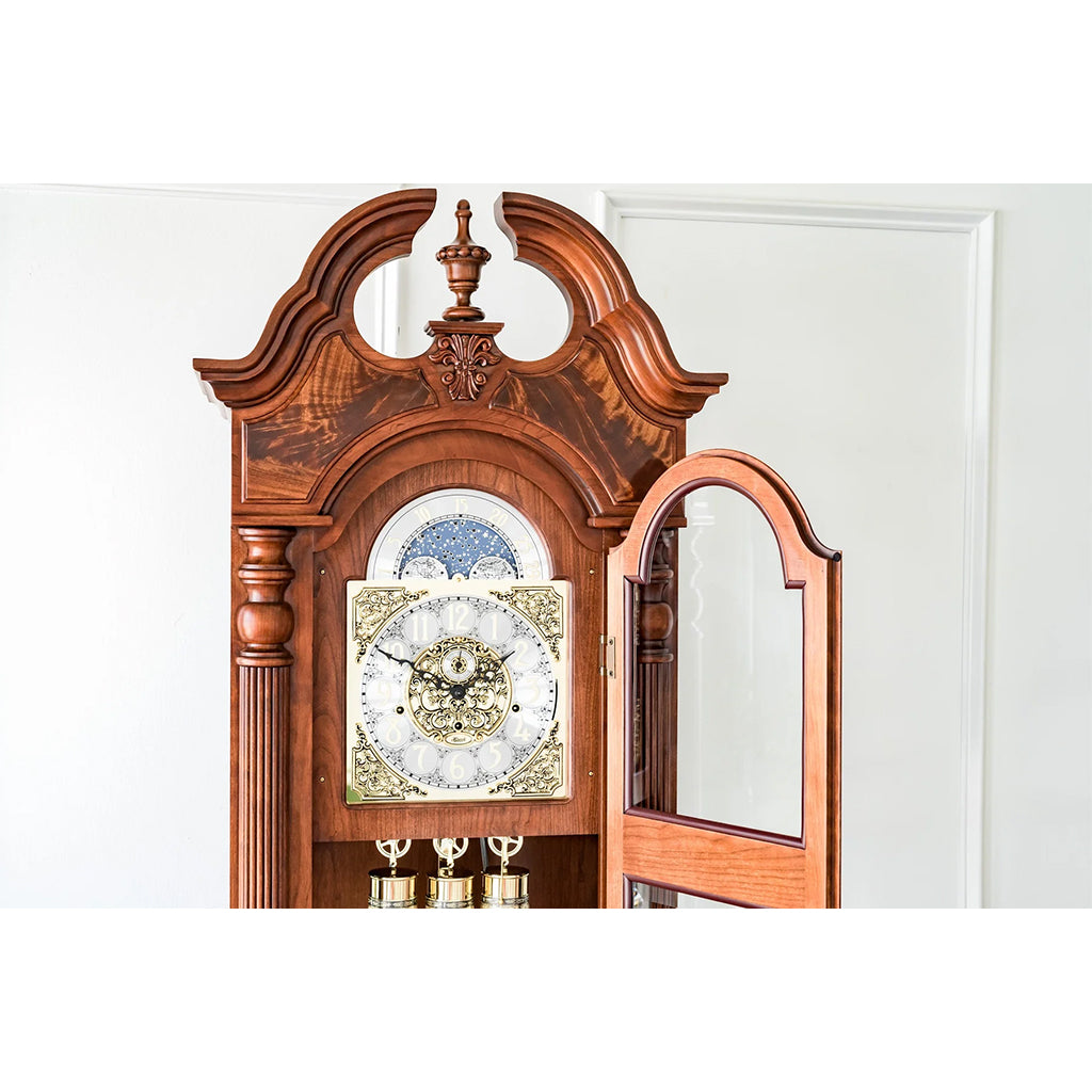 Hermle Blakely Grandfather Clock in Cherry split pediment - Premier Clocks