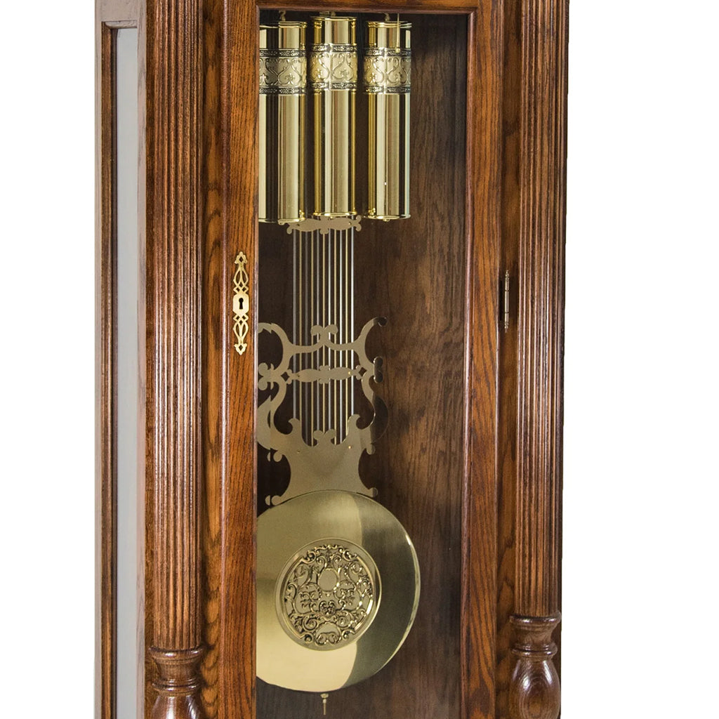 Hermle Blakely Grandfather Clock in Dark Oak pendulum and weights - Premier Clocks