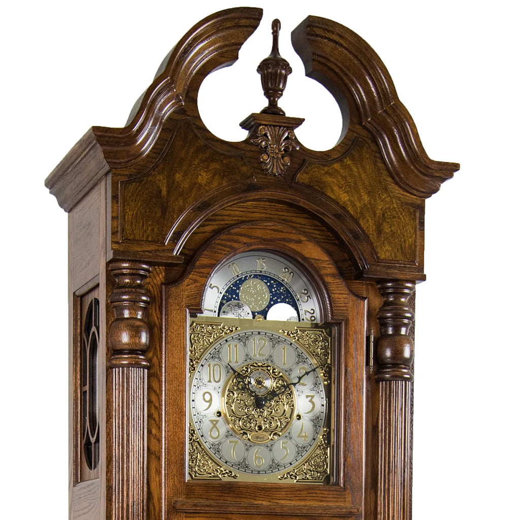 Hermle Blakely Grandfather Clock in Dark Oak split pediment - Premier Clocks