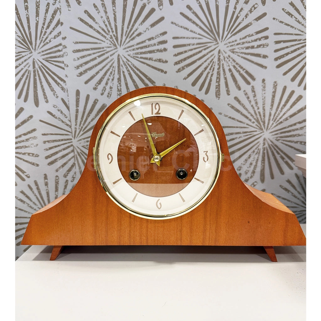Hermle Carole Mechanical Mantel Clock in Light Cherry real photo of the front - Premier Clocks