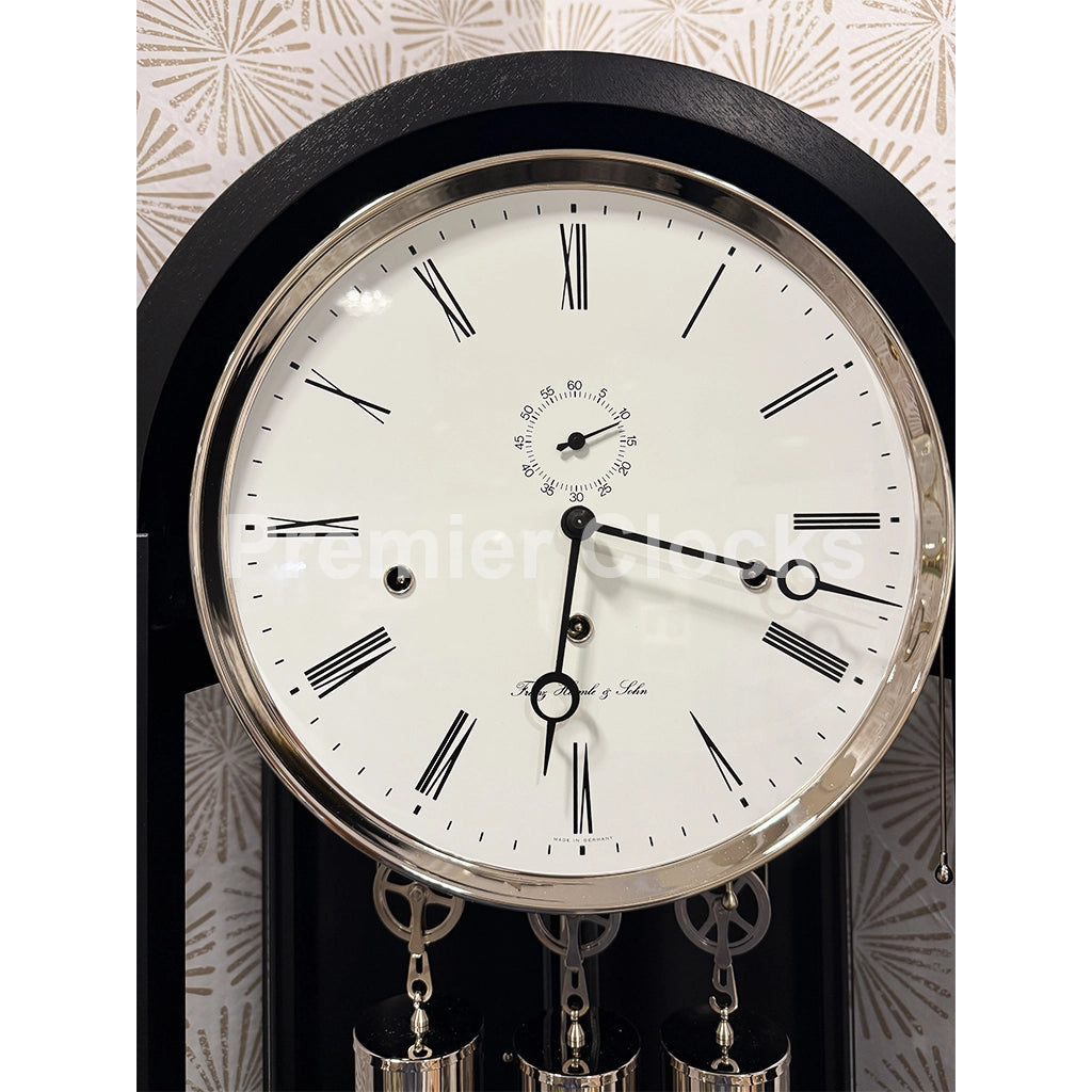Hermle Charlotte Grandfather Clock in Black/Nickel real photo of the dial - Premier Clocks