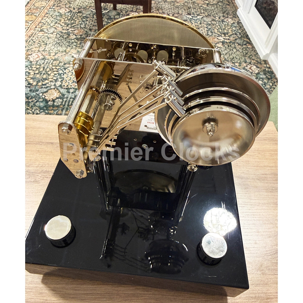 Hermle Chigwell Mantel Clock in Black real photo of the mechanical movement and chime bells - Premier Clocks