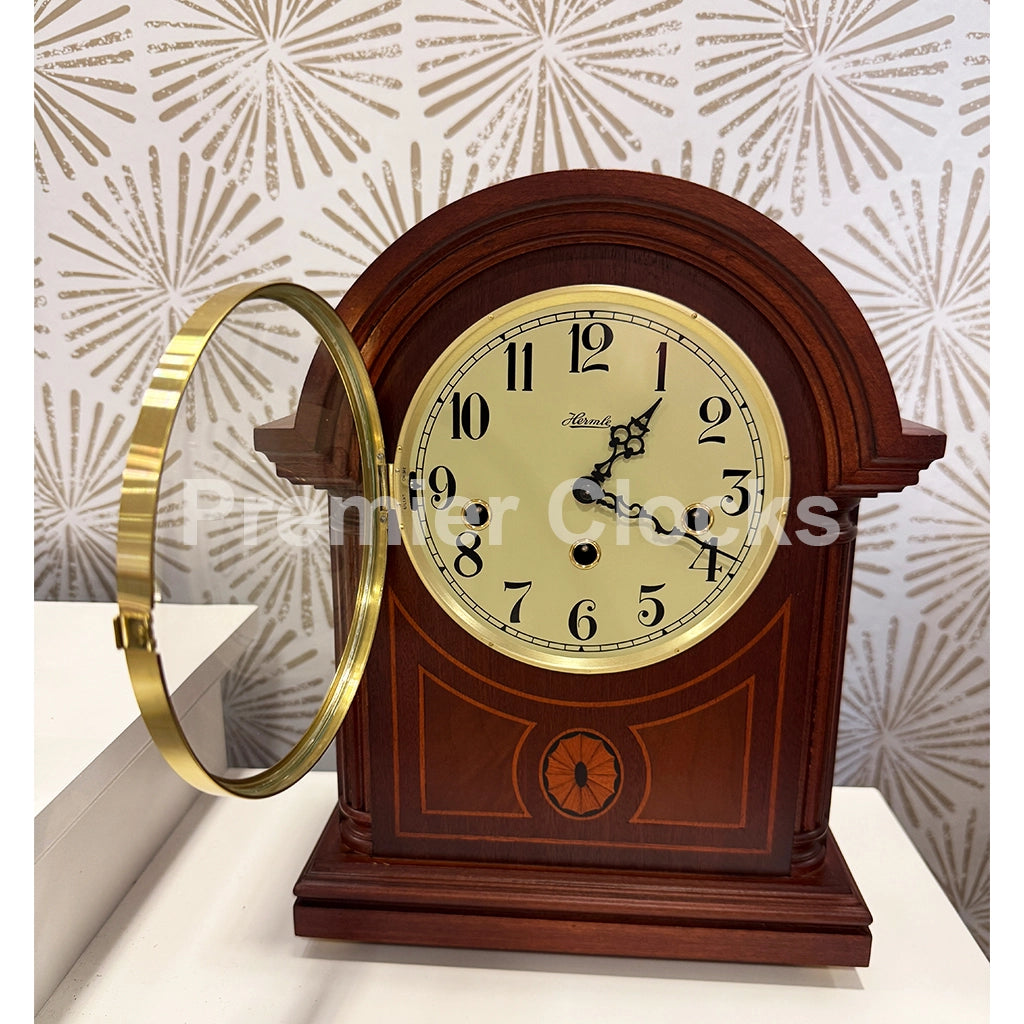 Hermle Clearbrook Mechanical Mantel Clock real photo of the front with an open dial showing details - Premier Clocks
