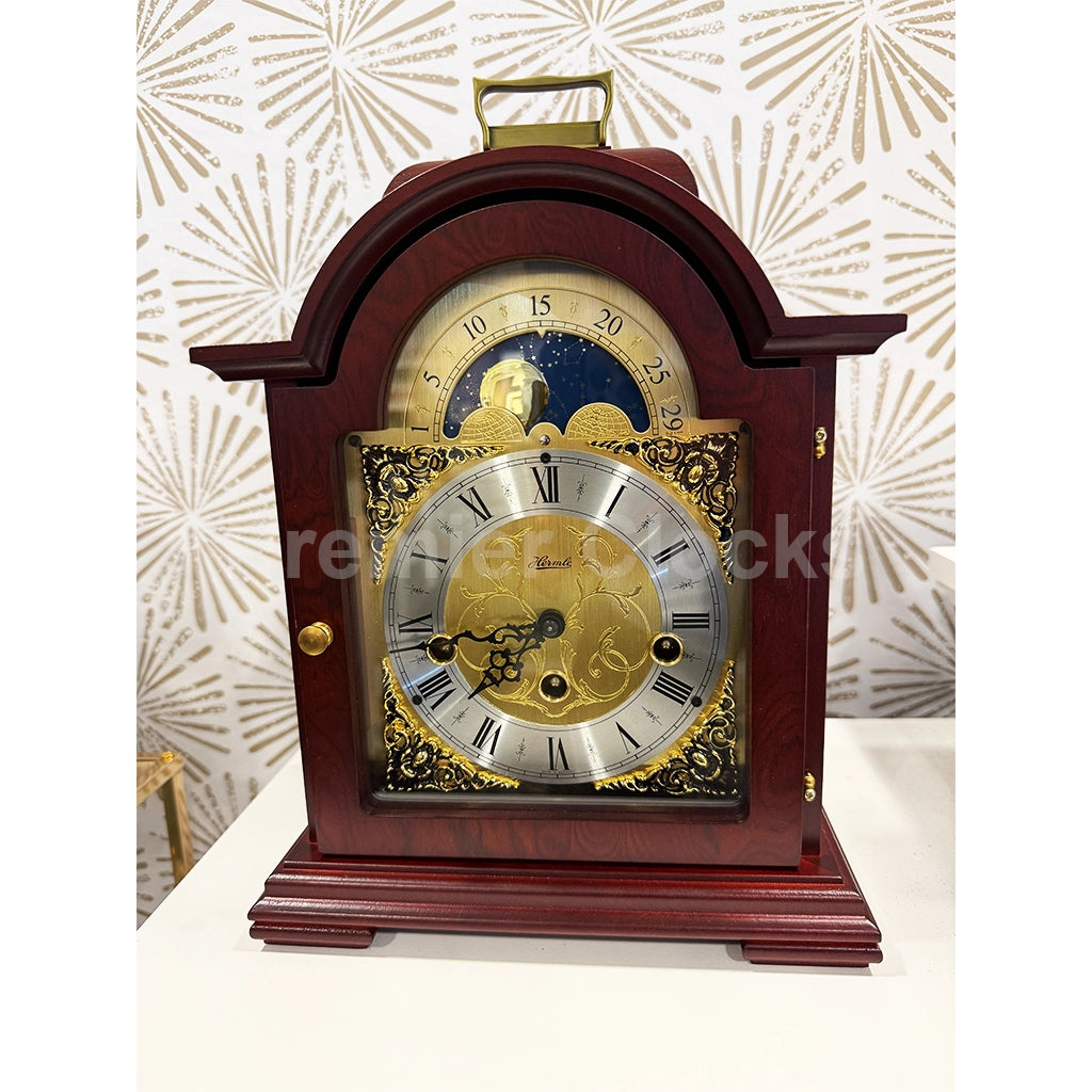 Hermle Debden Mantel Clock in Mahogany real photo of the front - Premier Clocks