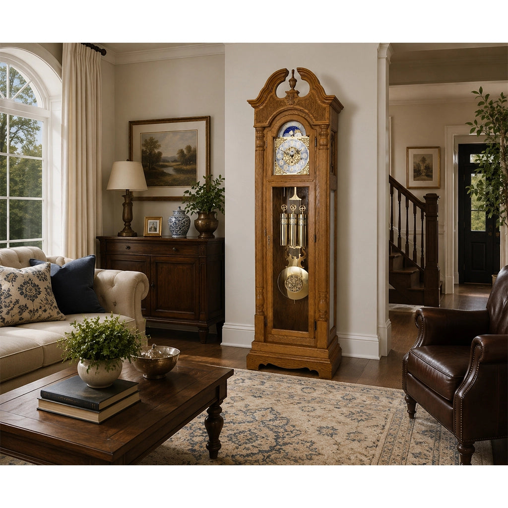 Hermle H. Clay Earles (Blakely) Grandfather Clock in Dark Oak - Premier Clocks