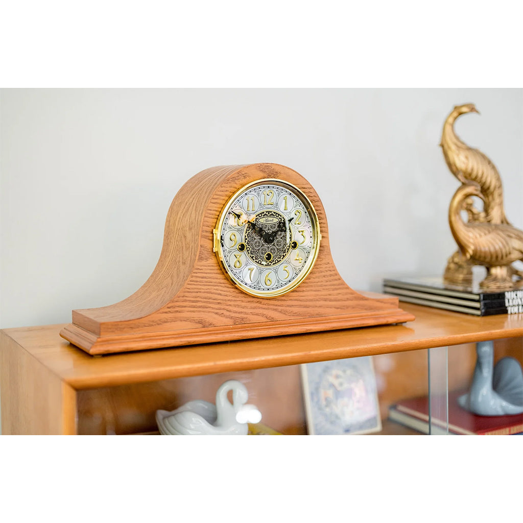 Hermle Laurel Mantel Clock in Light Oak in interior decor - Premier Clocks