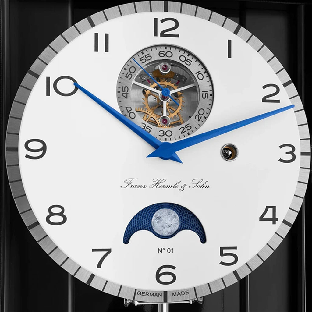 Hermle Masterpiece Wall Clock in Black/White (Limited Edition) dial with moon phase - Premier Clocks