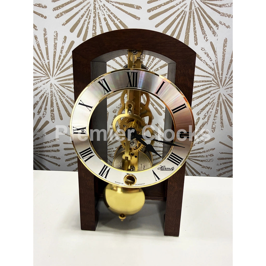 Hermle Patterson Table Clock in Walnut real photo of the front - Premier Clocks