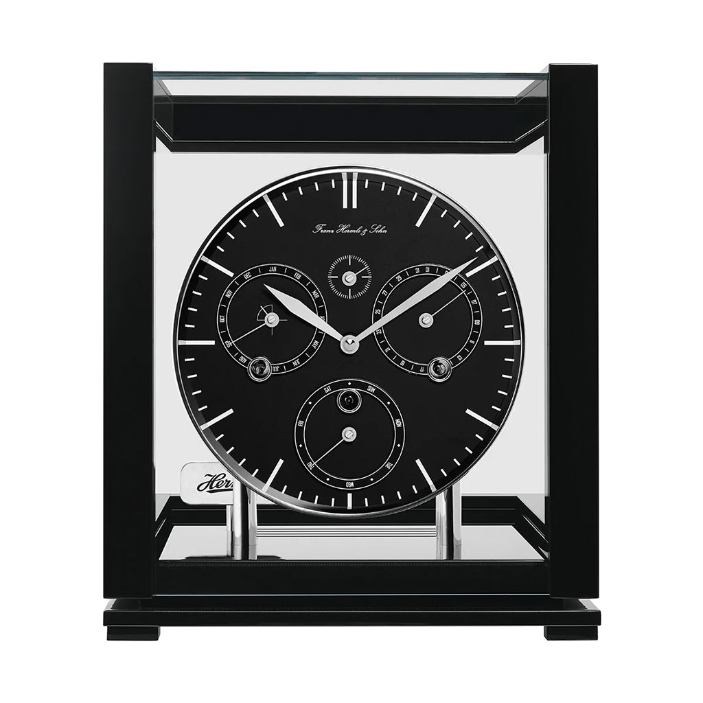 Hermle Perpetual Calendar Mantel Clock in Black (Limited Edition) front - Premier Clocks