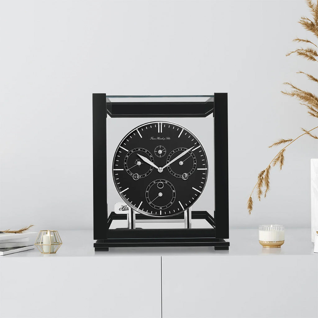 Hermle Perpetual Calendar Mantel Clock in Black (Limited Edition) in interior decor - Premier Clocks