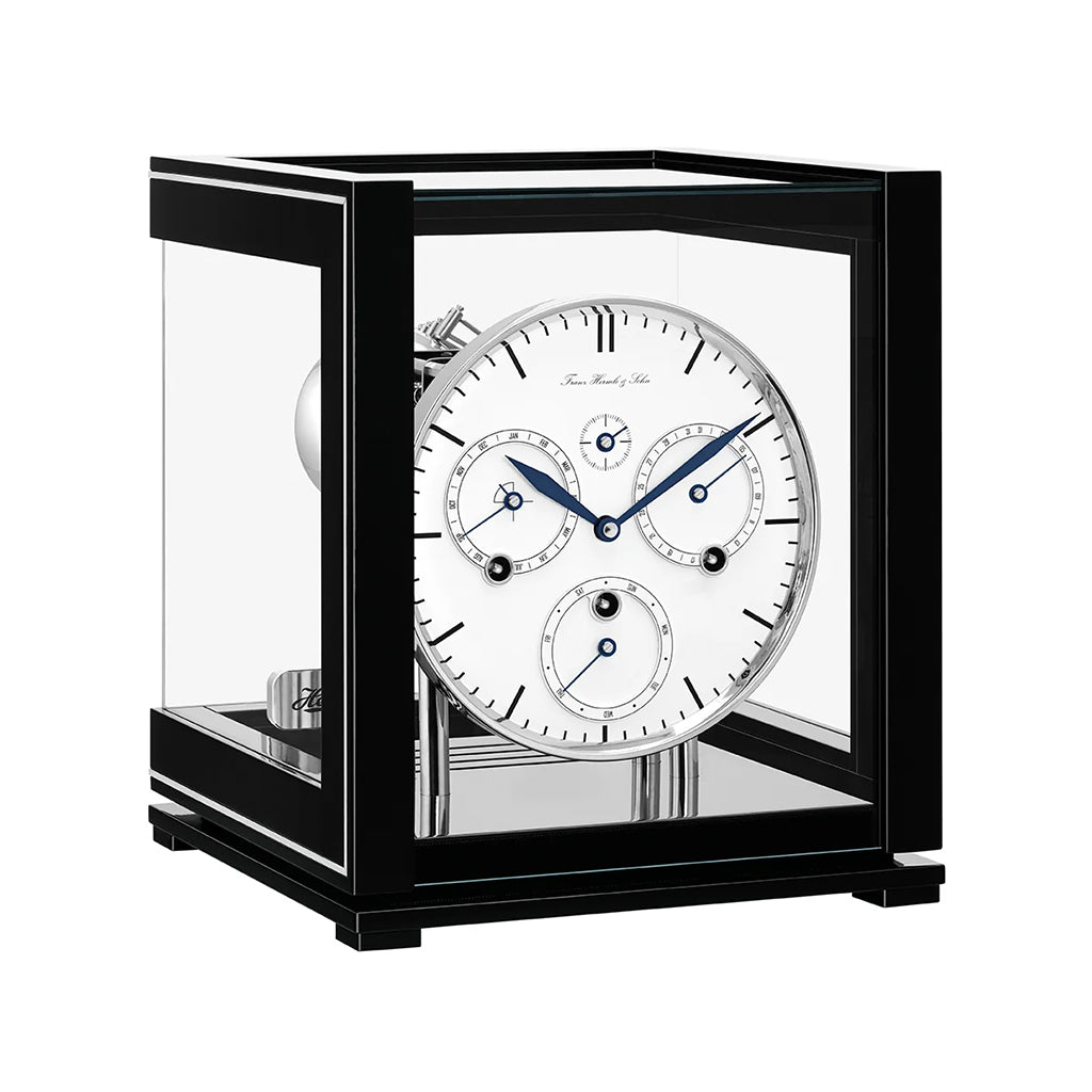 Hermle Perpetual Calendar Mantel Clock in Black with White Dial - Premier Clocks