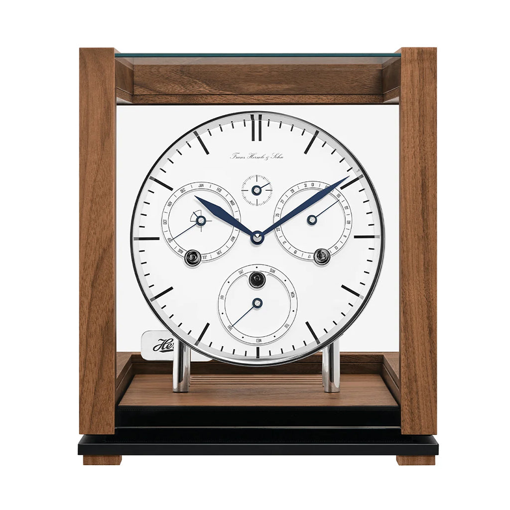 Hermle Perpetual Calendar Mantel Clock in Walnut (Limited Edition) front - Premier Clocks