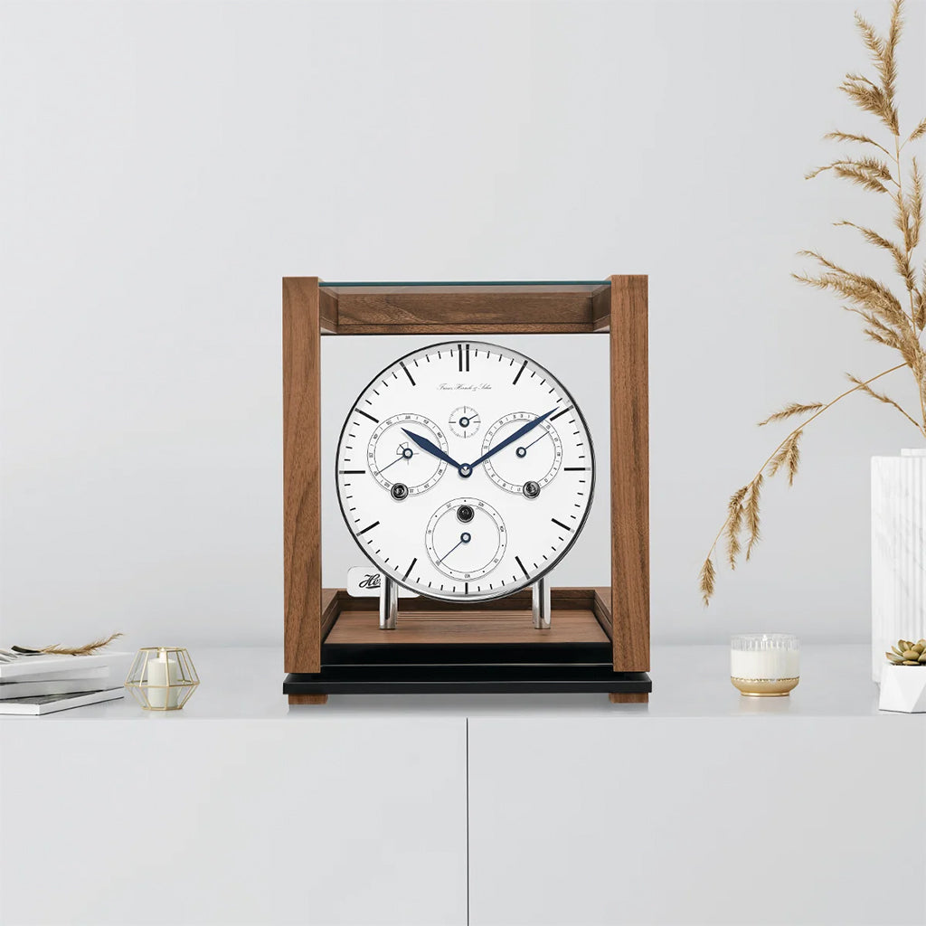 Hermle Perpetual Calendar Mantel Clock in Walnut (Limited Edition) in interior decor - Premier Clocks