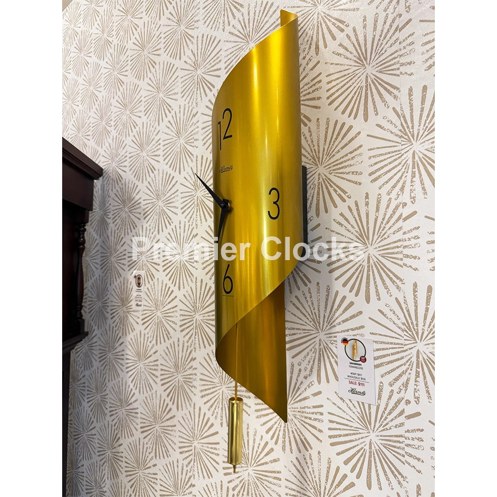 Hermle Savannah Wall Clock in Gold real photo of the side - Premier Clocks