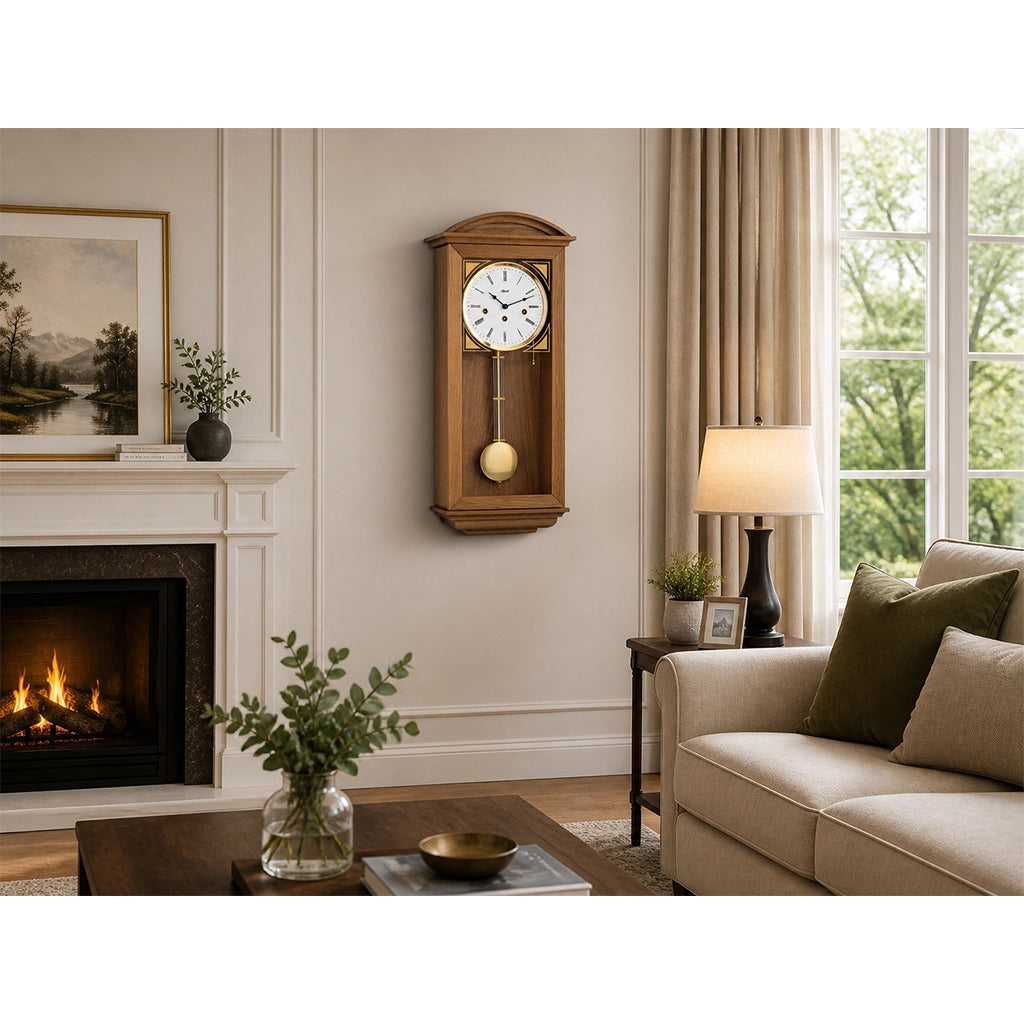 Hermle Taylor Wall Clock in Oak in interior design - Premier Clocks