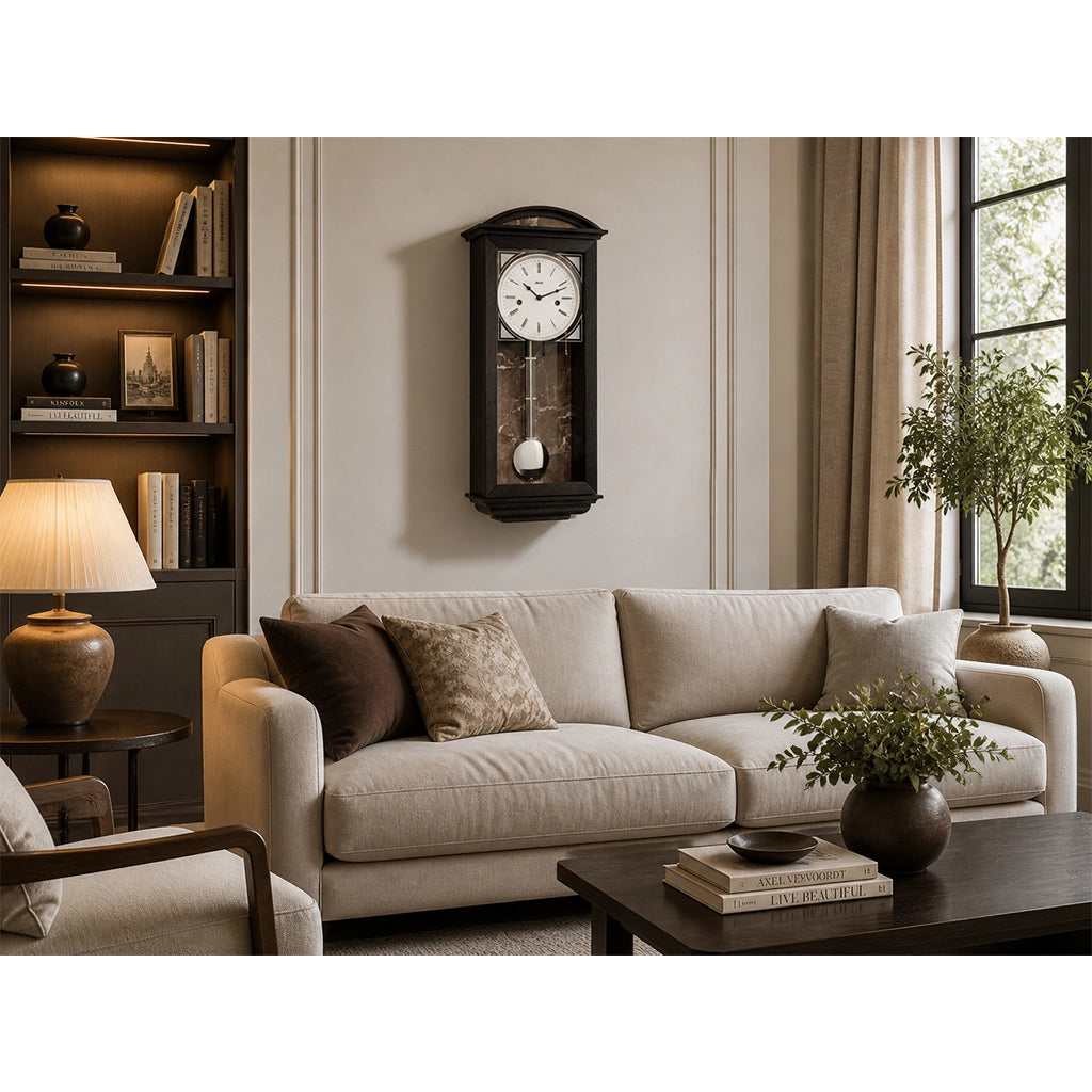 Hermle Taylor Wall Clock with Westminster Chimes in Black in interior decor - Premier Clocks