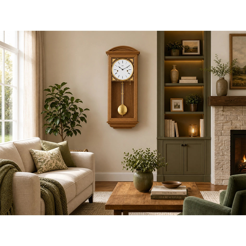 Hermle Taylor Wall Clock with Westminster Chimes in Oak | Premier Hermle Taylor Wall Clock with Westminster Chimes in Oak | Premier
