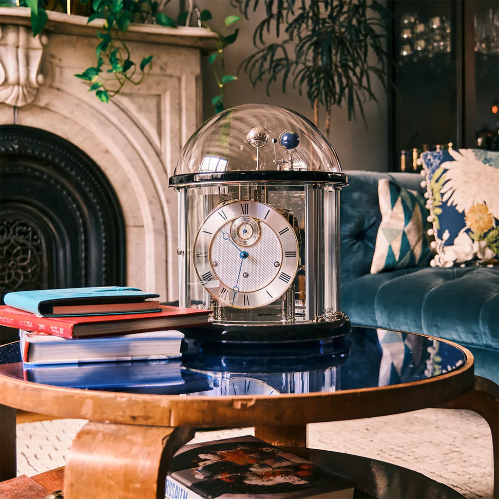 Hermle Tellurium Mantel Clock in Black/Nickel in interior decor - Premier Clocks