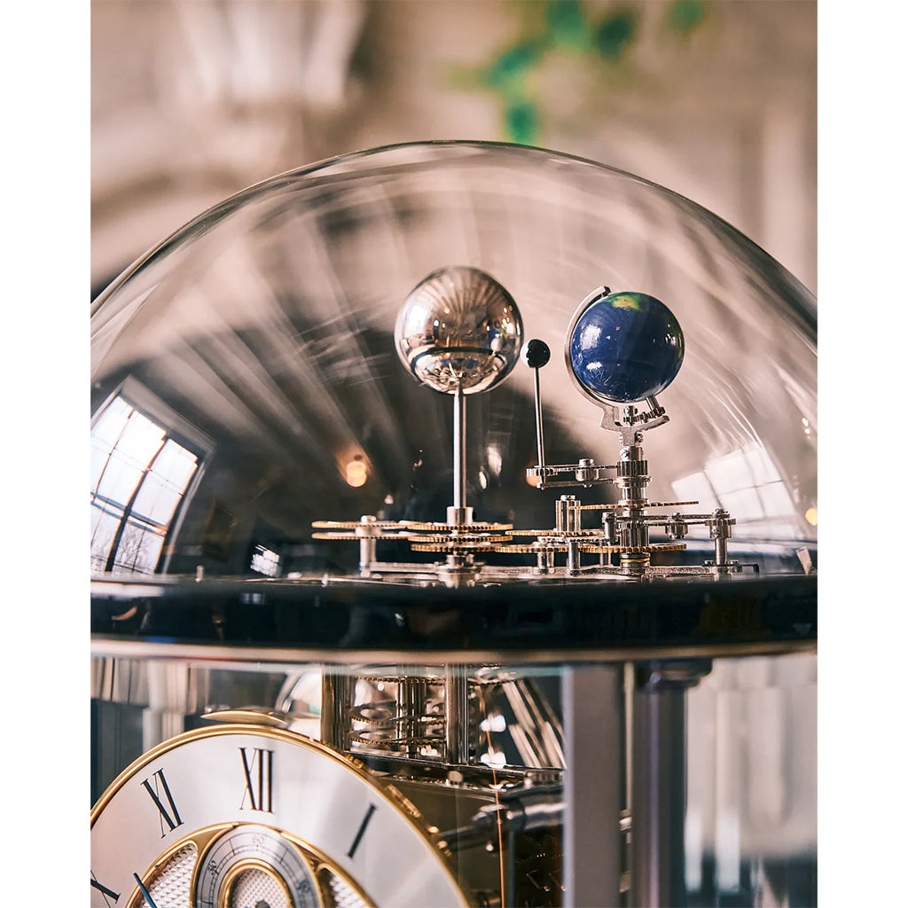 Hermle Tellurium Mantel Clock in Black/Nickel solar system - Premier Clocks