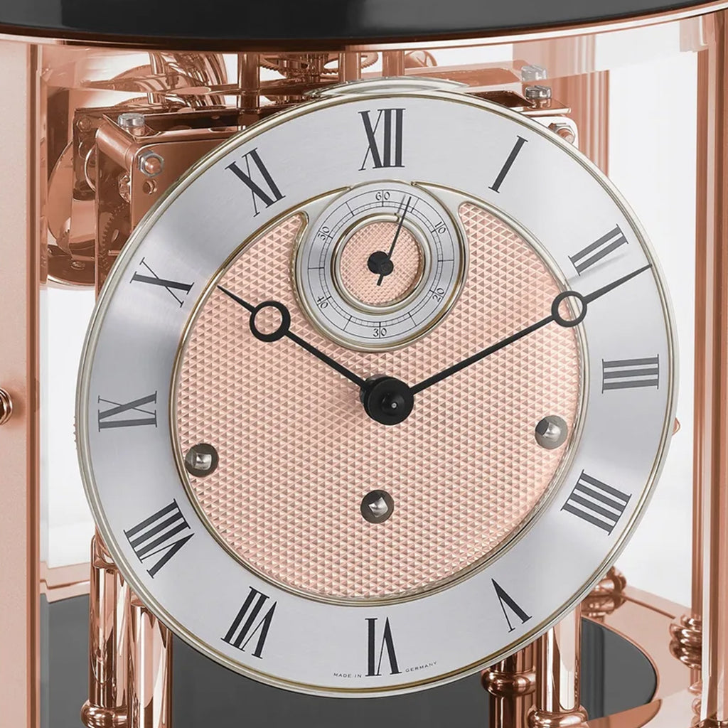 Hermle Tellurium Mantel Clock in Black/Rose Gold dial - Premier Clocks