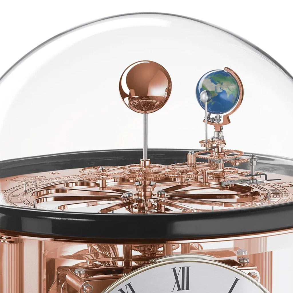 Hermle Tellurium Mantel Clock in Black/Rose Gold solar system - Premier Clocks