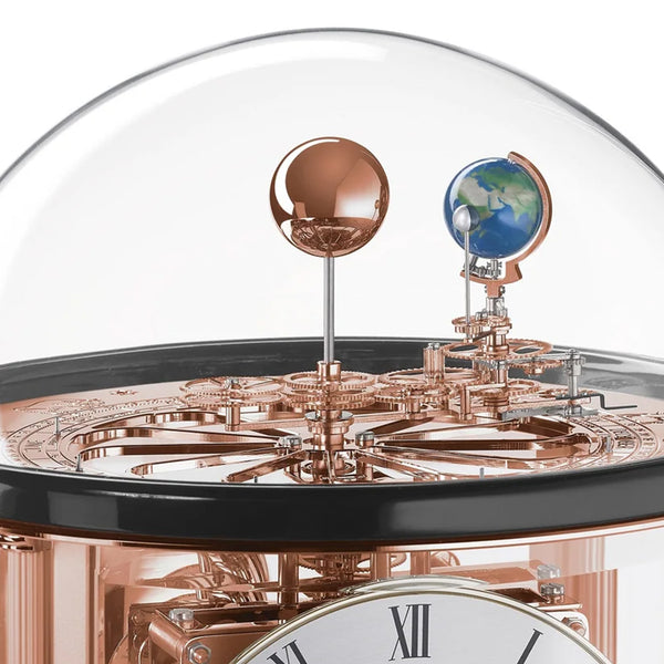 Hermle Tellurium Mantel Clock in Black/Rose Gold | Premier Clocks