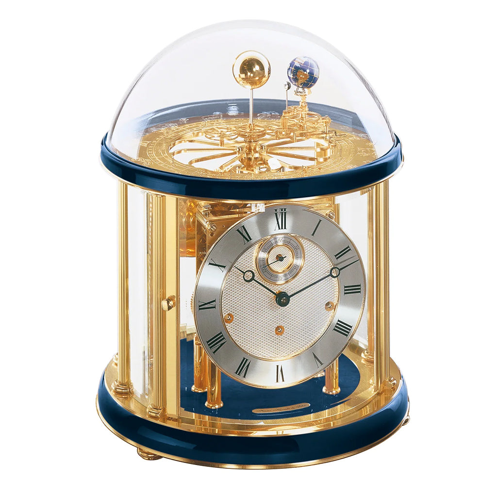 Hermle Tellurium Mantel Clock in Blue/Brass - Premier Clocks