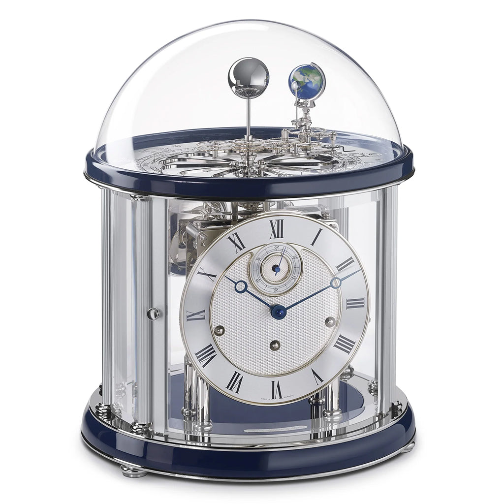 Hermle Tellurium Mantel Clock in Blue/Nickel - Premier Clocks