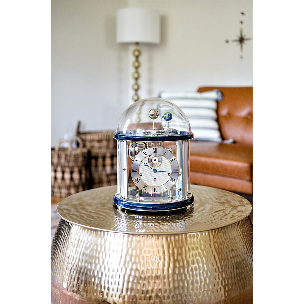 Hermle Tellurium Mantel Clock in Blue/Nickel in interior decor - Premier Clocks