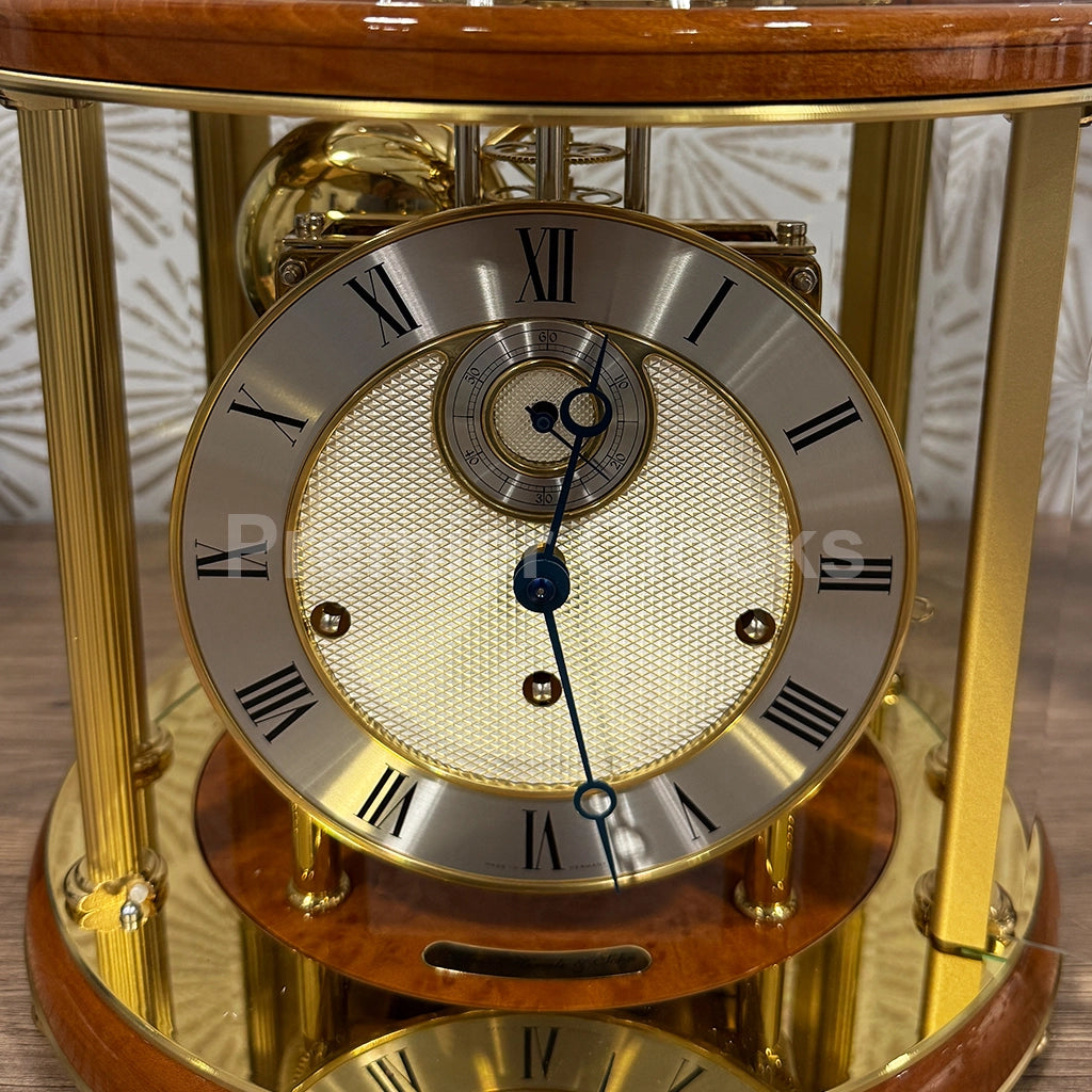 Hermle Tellurium Mantel Clock in Light Cherry real photo of the dial - Premier Clocks