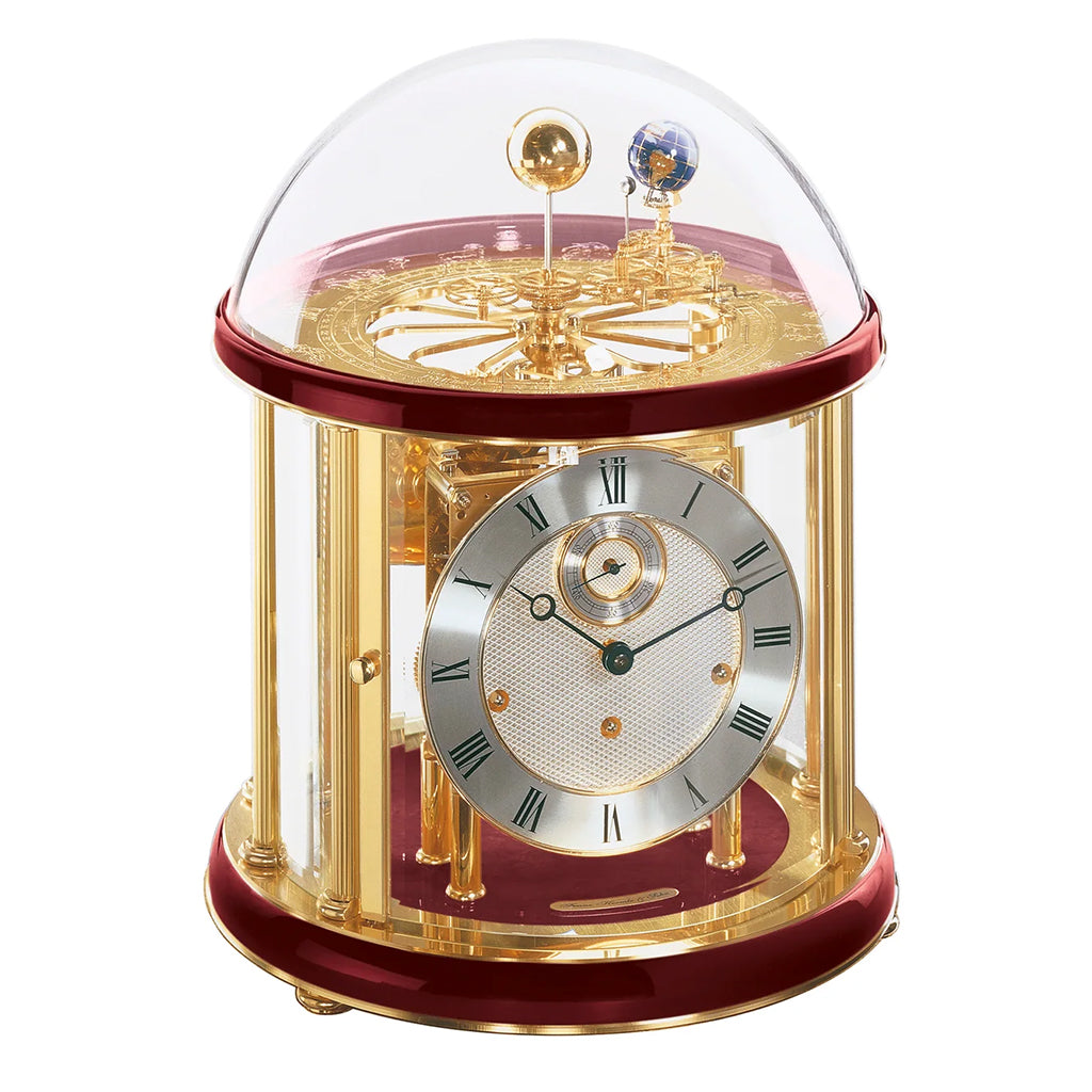 Hermle Tellurium Mantel Clock in Red/Brass - Premier Clocks