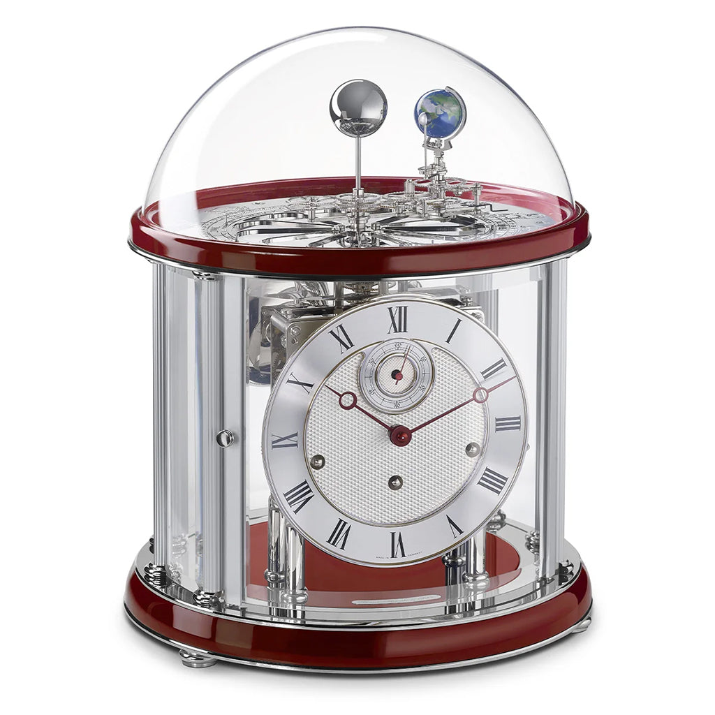 Hermle Tellurium Mantel Clock in Red/Nickel (Special Order) - Premier Clocks